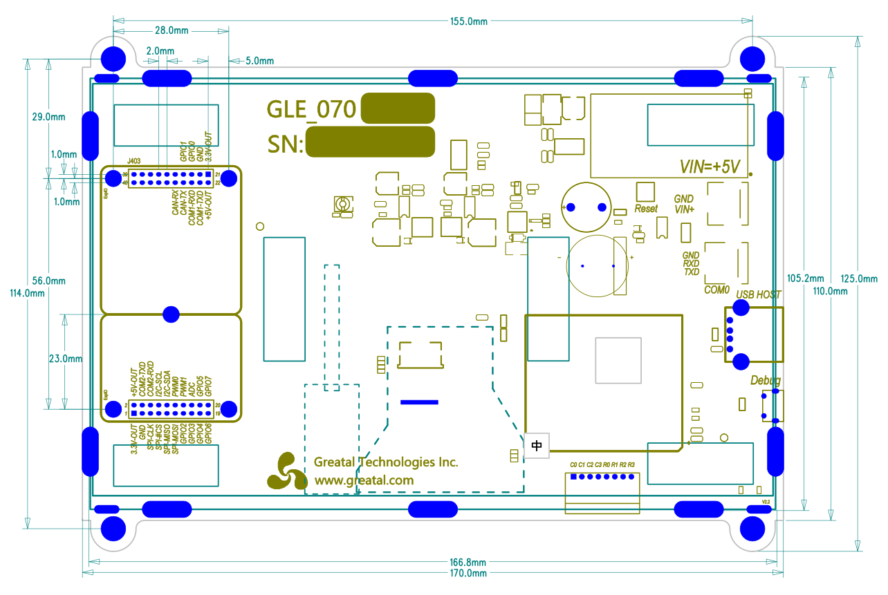 7寸JS-ARM显控型GLE070机械尺寸